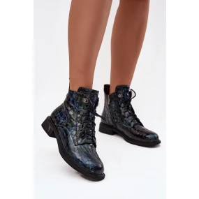 Lakované dámské botky z pravé kůže D&A – tmavě modré