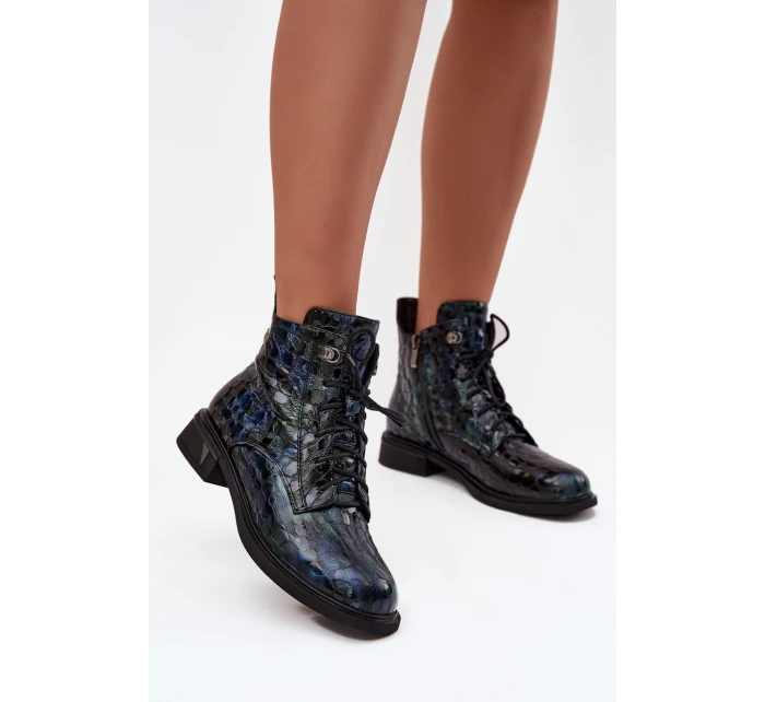 Lakované dámské botky z pravé kůže D&A – tmavě modré Lakované dámské botky z pravé kůže D&A – tmavě modré