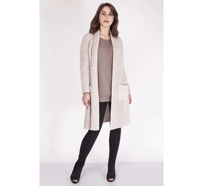 Dámský svetr na zapínání PA003 béžový - MKM