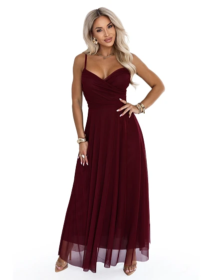 maxi šaty na ramínka s výstřihem do V – vínová model 22272567 - numoco basic maxi šaty na ramínka s výstřihem do V – vínová model 22272567 - numoco basic
