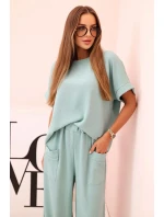 Komplet z viskózy halenka + kalhoty tmavá máta Komplet z viskózy halenka + kalhoty tmavá máta