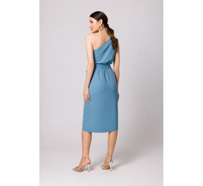 K160 Šaty na jedno rameno - nebesky modré