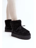 Dámské šněrovací boty do sněhu se silnou podrážkou, černé Loso Dámské šněrovací boty do sněhu se silnou podrážkou, černé Loso