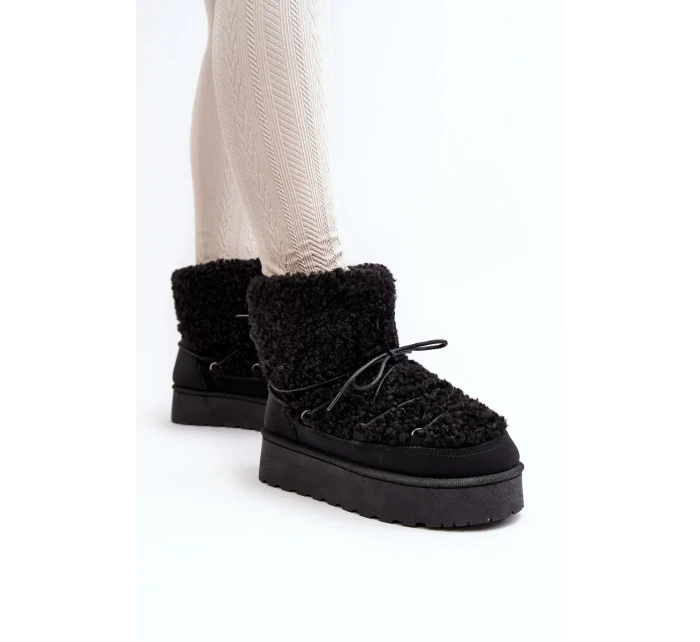 Dámské šněrovací boty do sněhu se silnou podrážkou, černé Loso Dámské šněrovací boty do sněhu se silnou podrážkou, černé Loso