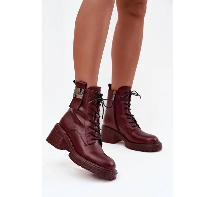 Dámské kožené workery na podpatku s ozdobným detailem Artiker – bordó