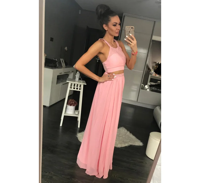 Dámské plesové dlouhé šaty PINK BOOM růžové - Růžová / L - PINK BOOM