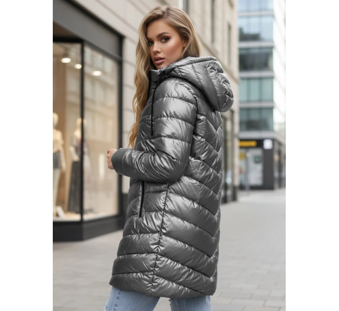 Dámská zimní dlouhá prošívaná stříbrná bunda FashionStreet TY5503