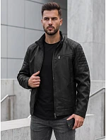 Kurtka męska skórzana ocieplana z kapturem czarna model 22542418 - FashionStreet Kurtka męska skórzana ocieplana z kapturem czarna model 22542418 - FashionStreet