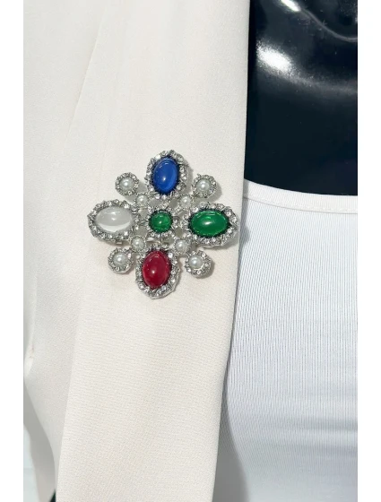 Brož model 18754273 2 stříbrná + vícebarevná - K-Fashion