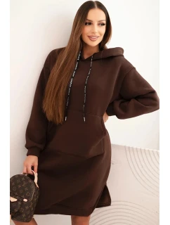 Dámská bavlněná šaty s kapucí zateplená hnědá