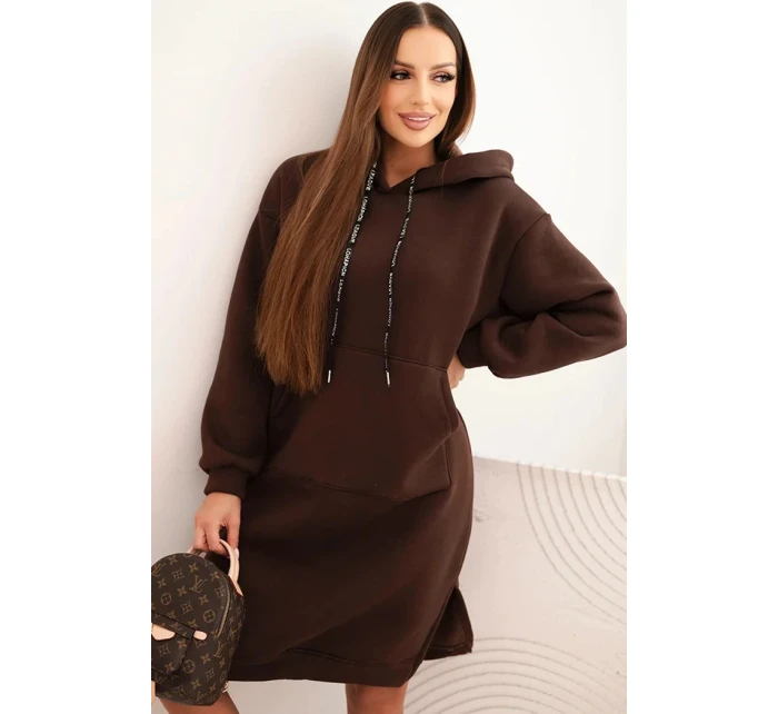 Dámská bavlněná šaty s kapucí zateplená hnědá