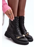 Dámské kožené boty Workery s ozdobou černá SBarski MR870-68