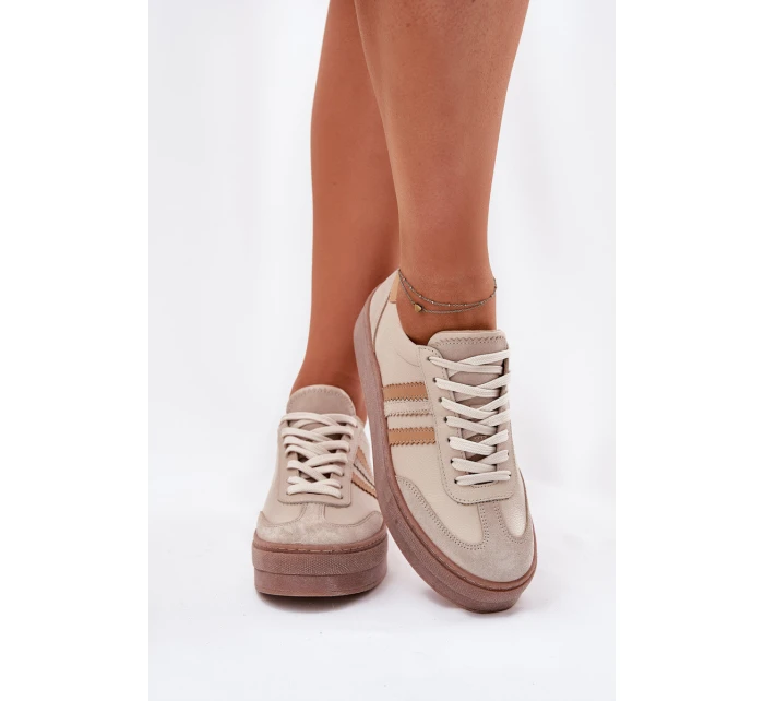 Dámské Kožené Tenisky Na Platformě Zazoo N1234 Béžové