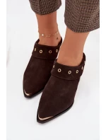 Semišové dámské sandály na podpatku D&A model 22031840 čokoládové - S.Barski