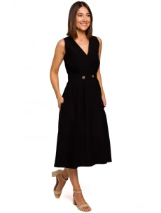 S224 Šaty bez rukávů s umělým zavinováním - černé