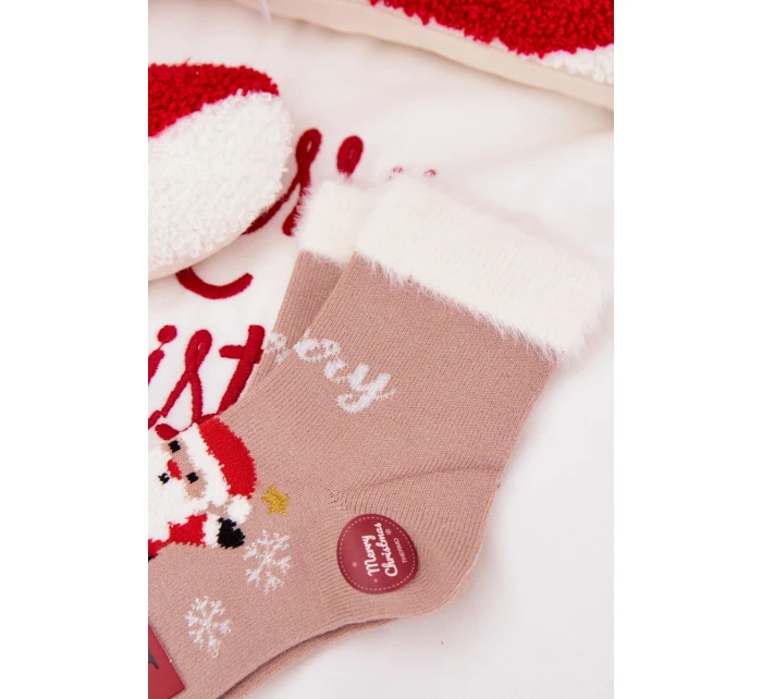 Dětské vánoční ponožky s kožíškem a Santou z alpaka vlny – tmavě béžové