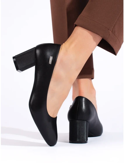 Luxusní černé lodičky dámské na širokém podpatku Luxusní černé lodičky dámské na širokém podpatku