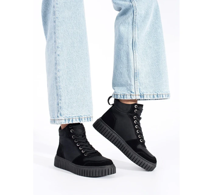 Trendy dámské kotníčkové boty černé platforma Trendy dámské kotníčkové boty černé platforma