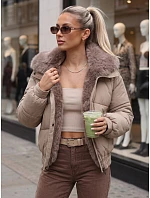 Kurtka damska zimowa pikowana z futerkiem beżowa model 22394611 - FashionStreet Kurtka damska zimowa pikowana z futerkiem beżowa model 22394611 - FashionStreet