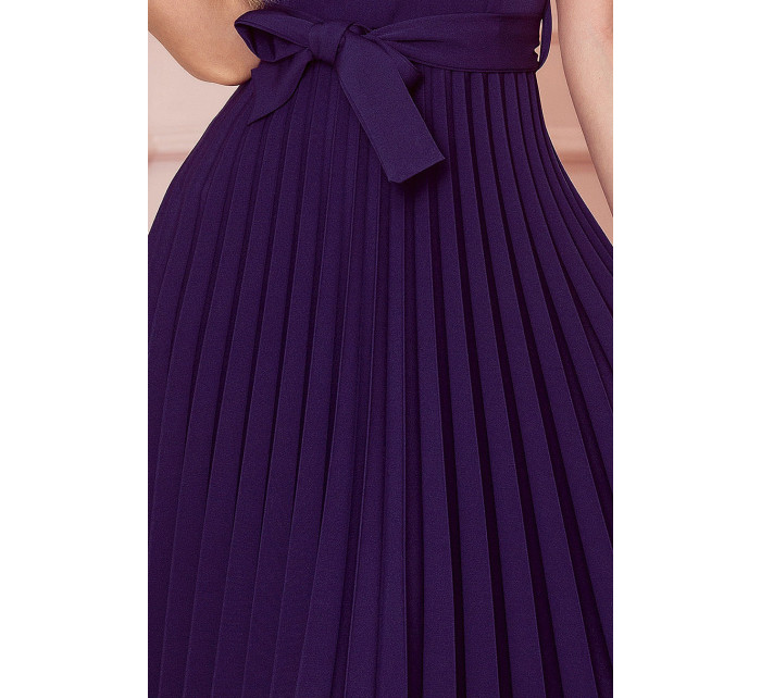 LILA - Tmavě modré dámské plisované šaty s krátkými rukávy 311-12