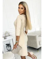 Béžové dámské šaty se zlatými zipy model 18454598 - numoco Béžové dámské šaty se zlatými zipy model 18454598 - numoco