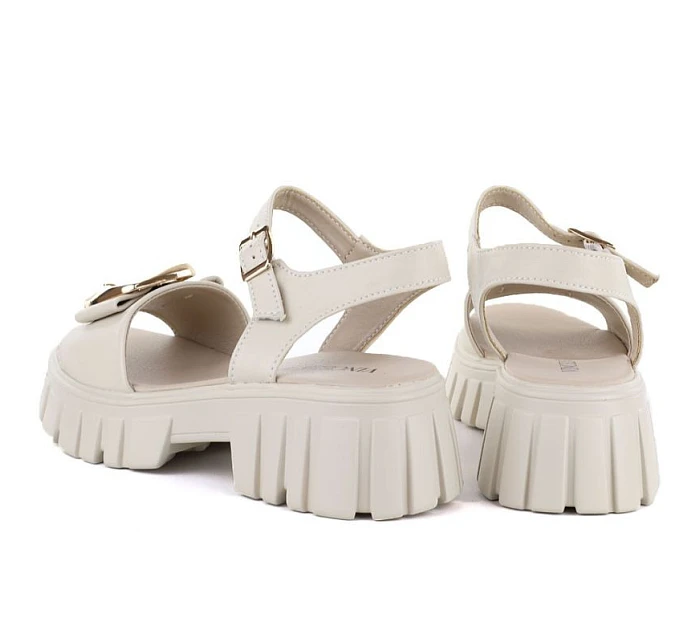 Dámské kožené sandály na platformě se zdobením béžové barvy model 22116387 - VINCEZA