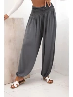Dámské viskózové kalhoty s širokými nohavicemi a volánky grafit Dámské viskózové kalhoty s širokými nohavicemi a volánky grafit