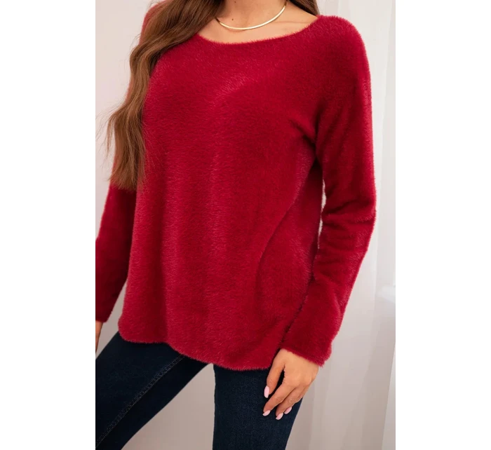 Dámský svetr z měkké pleteniny s kulatým výstřihem bordový Dámský svetr z měkké pleteniny s kulatým výstřihem bordový