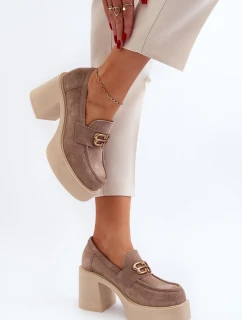 model 21649973 Dámské Semišové Polobotky na Podpatku Beige - Zazoo