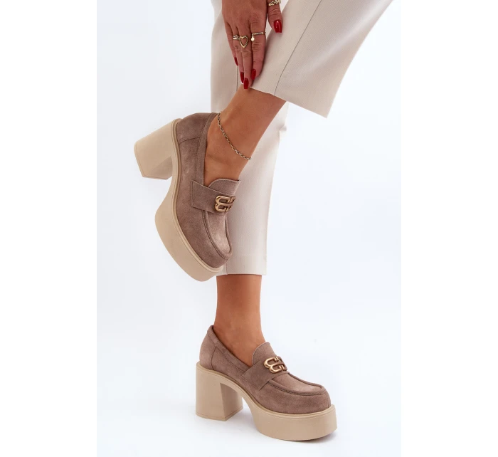 Zazoo 20170 Dámské Semišové Polobotky na Podpatku Beige