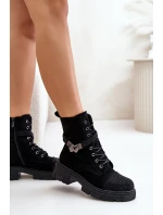 Zateplené kotníkové boty s ozdobou Černé S.Barski HY42-281 Zateplené kotníkové boty s ozdobou Černé S.Barski HY42-281