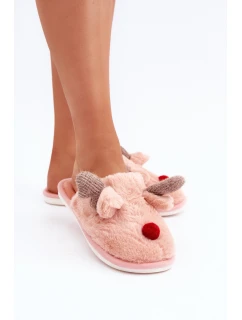 Dámské Plyšové Pantofle S Motivem Sobů Růžové Sennalith