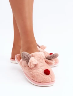 Dámské Plyšové Pantofle S Motivem Sobů Růžové Sennalith