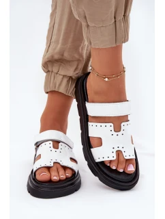 Lakované Dámské Pantofle Z Přírodní Kůže Na Platformě Bílé Zazoo 40440