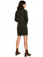 model 18001922 Pletené svetrové šaty s vysokým výstřihem khaki barva - BeWear