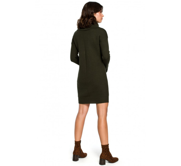 BK010 Pletené svetrové šaty s vysokým výstřihem - khaki barva