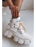 Dámské zateplené sportovní kotníkové botky z kůže – bílé GOE Dámské zateplené sportovní kotníkové botky z kůže – bílé GOE