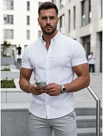 Pánská košile s krátkým rukávem, střih regular fit, bílá, FashionStreet KX1097