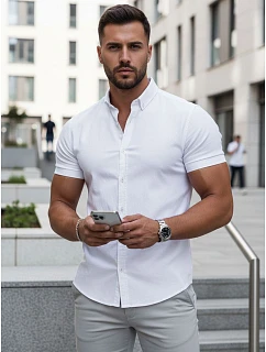 Pánská košile s krátkým rukávem, střih regular fit, bílá, FashionStreet KX1097