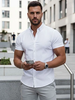 Pánská košile s krátkým rukávem, střih regular fit, bílá, FashionStreet KX1097