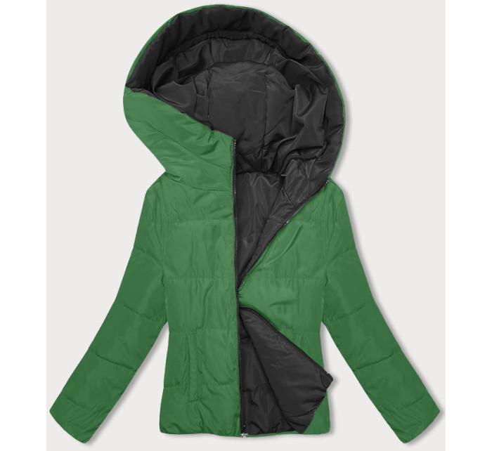 Černo-zelená oboustranná krátká bunda s kapucí (B8181-1082)