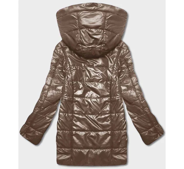 Tmavě béžová dámská bunda s asymetrickým zipem (B8087-46046) Tmavě béžová dámská bunda s asymetrickým zipem (B8087-46046)