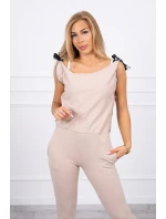 Kalhoty/oblek s nápisem selfie beige