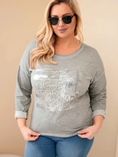 Dámská blůza Plus Size s potiskem a delším zadním dílem khaki