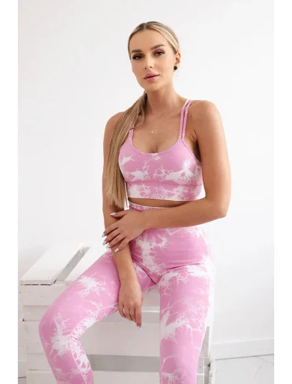 Fitness set model 20129769 legíny push up světle růžová + ecru - K-Fashion Fitness set model 20129769 legíny push up světle růžová + ecru - K-Fashion