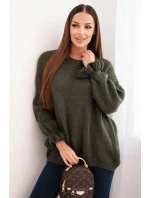 Dámský svetr s přídavkem mohéru a vlny volného střihu khaki Dámský svetr s přídavkem mohéru a vlny volného střihu khaki