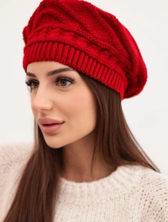 Dámská zimní čepice z vlny volného střihu s ozdobným pletením model 21878063 červená - K-Fashion