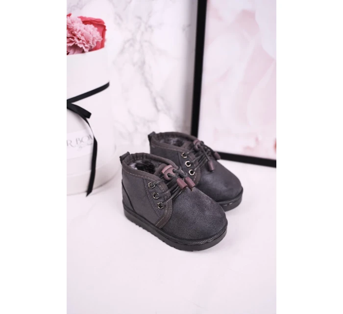 Dívčí šněrovací Sněhové Boty S Kožešinou Šedé model 21545073 - Boto