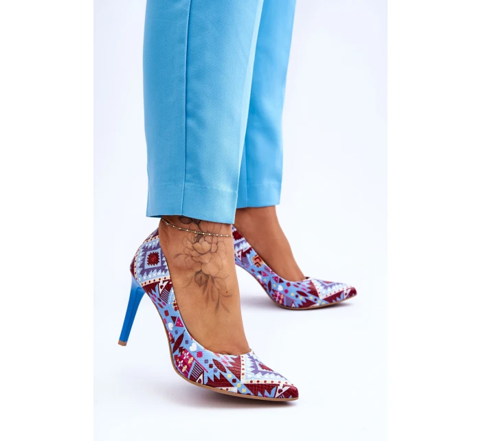 Módní kožené boty Lewski na vysokém podpatku model 21615964 Modrá červená - Boto