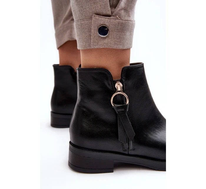 Ploché Dámské Kožené Boty Černé model 21638303 - EVENTO Ploché Dámské Kožené Boty Černé model 21638303 - EVENTO